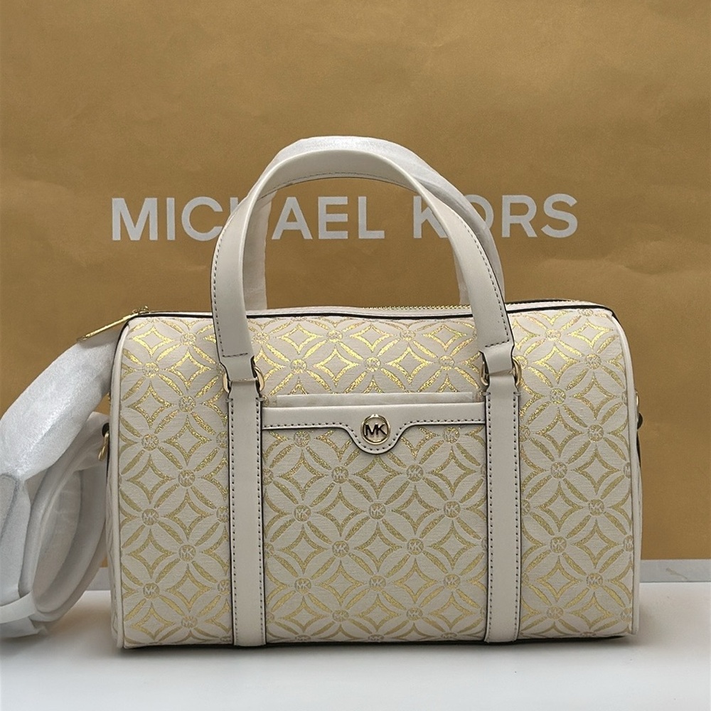 MICHAEL KORS JST TRAVEL MEDIUM DUFFLE SATCHEL SHOULDER CROSSBODY BAG Pale Gold - Picture 5 of 16